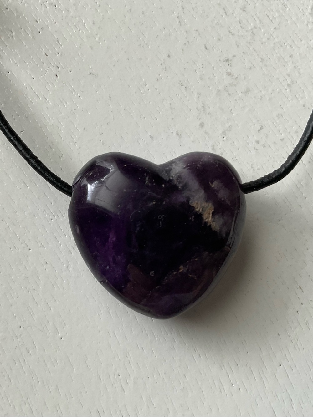 Natural Chevron Amethyst Heart Crystal Pendant Boho Cord Necklace